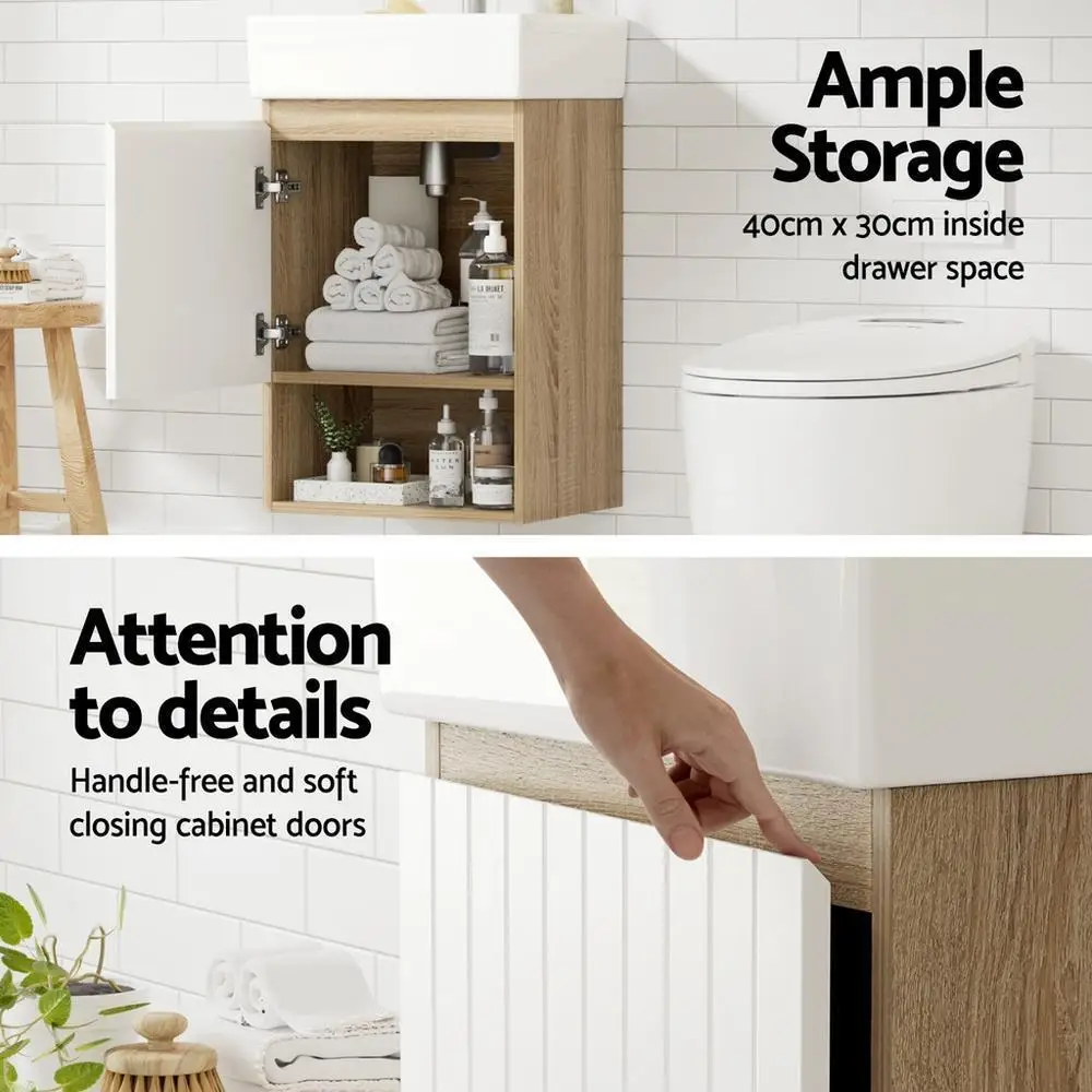 Wall Hung Bathroom Vanity Unit 445mm White Basin Cabinet Sink Storage Modern Compact Space Saving
