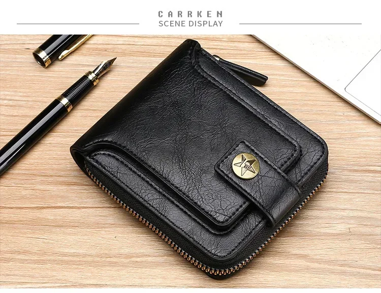 Vintage Popular Men's Short Wallets, Retro Trend, Horizontal Zipper Coin Purse, Multi-Functional Card Durable Convenient Wallets
