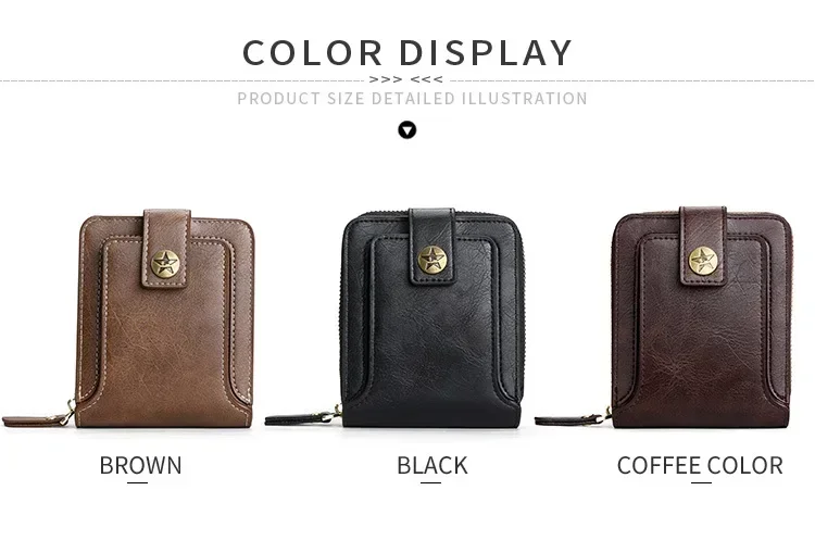 Vintage Popular Men's Short Wallets, Retro Trend, Horizontal Zipper Coin Purse, Multi-Functional Card Durable Convenient Wallets