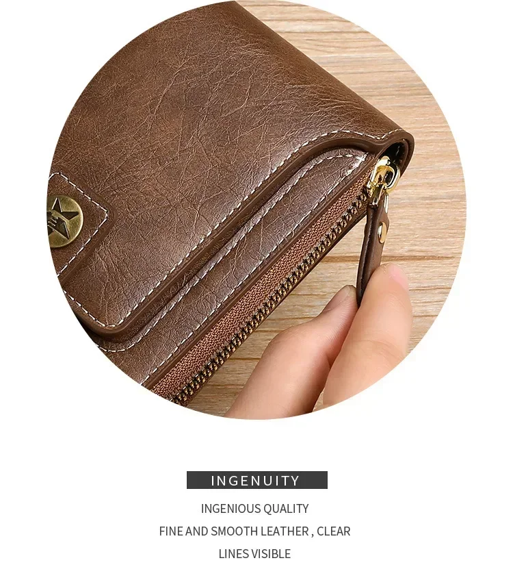 Vintage Popular Men's Short Wallets, Retro Trend, Horizontal Zipper Coin Purse, Multi-Functional Card Durable Convenient Wallets