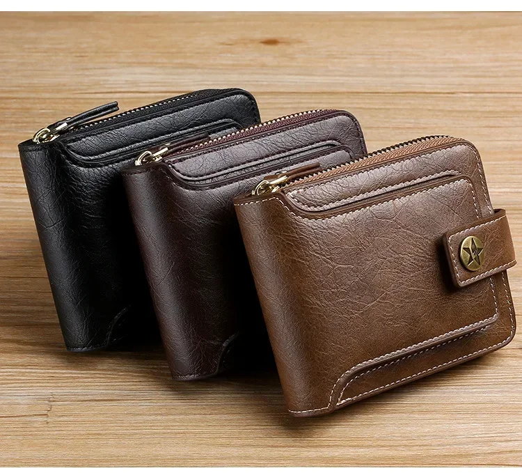 Vintage Popular Men's Short Wallets, Retro Trend, Horizontal Zipper Coin Purse, Multi-Functional Card Durable Convenient Wallets