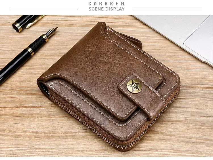 Vintage Popular Men's Short Wallets, Retro Trend, Horizontal Zipper Coin Purse, Multi-Functional Card Durable Convenient Wallets