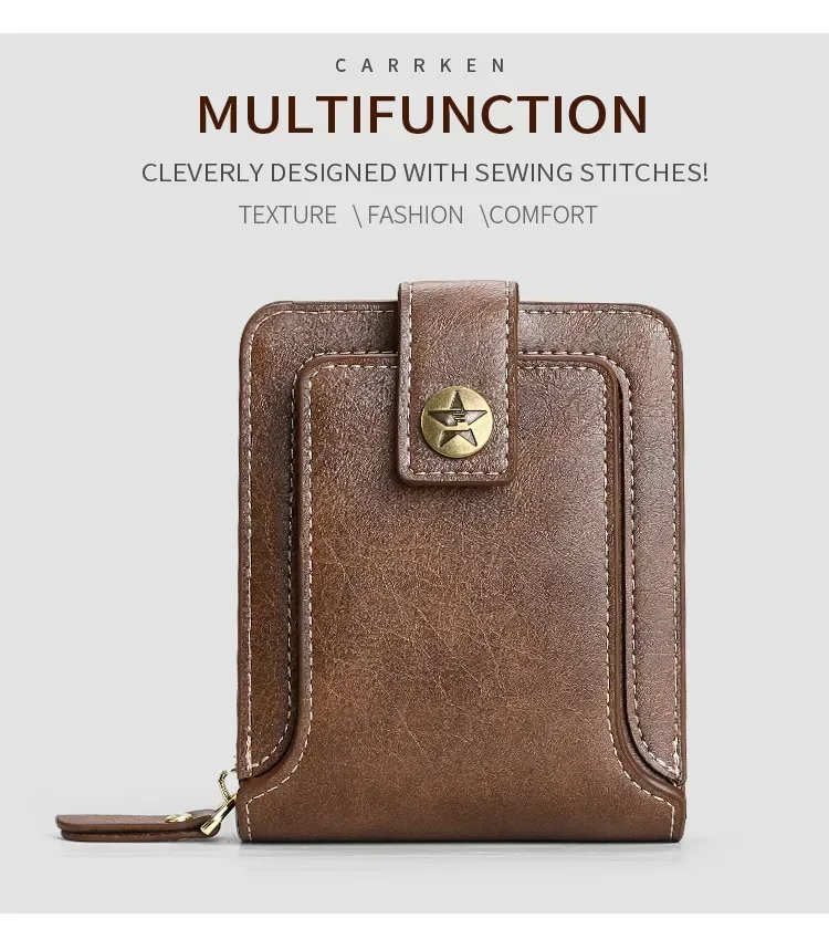 Vintage Popular Men's Short Wallets, Retro Trend, Horizontal Zipper Coin Purse, Multi-Functional Card Durable Convenient Wallets