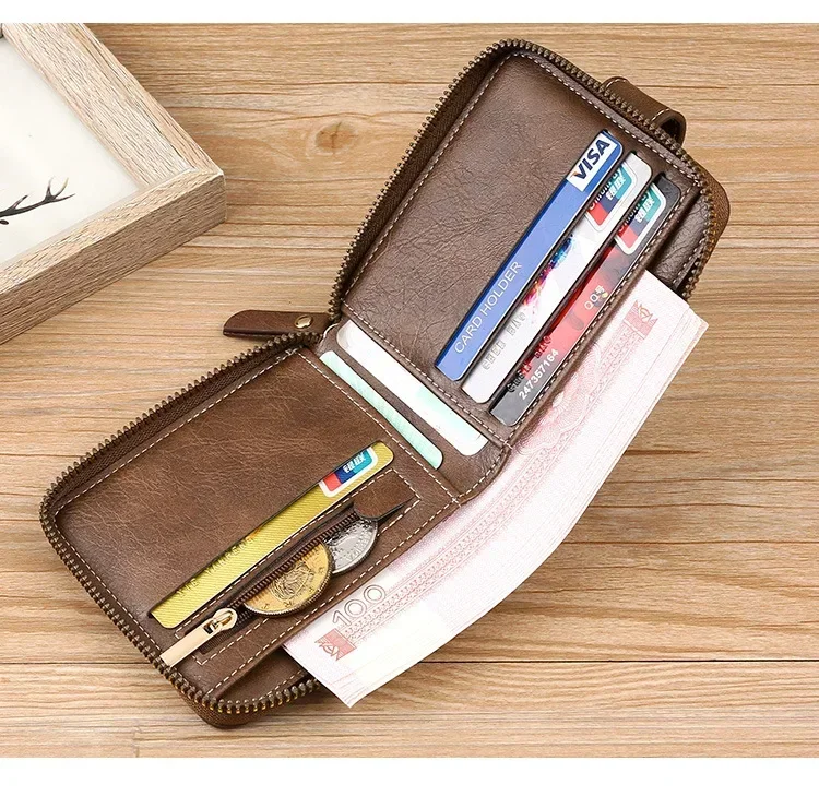 Vintage Popular Men's Short Wallets, Retro Trend, Horizontal Zipper Coin Purse, Multi-Functional Card Durable Convenient Wallets