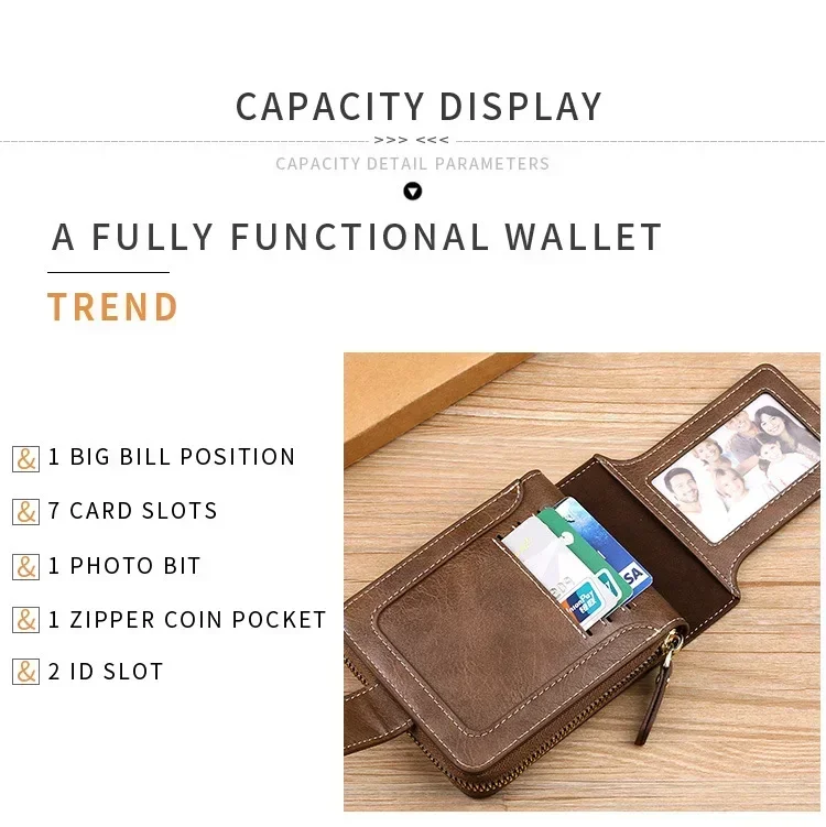 Vintage Popular Men's Short Wallets, Retro Trend, Horizontal Zipper Coin Purse, Multi-Functional Card Durable Convenient Wallets