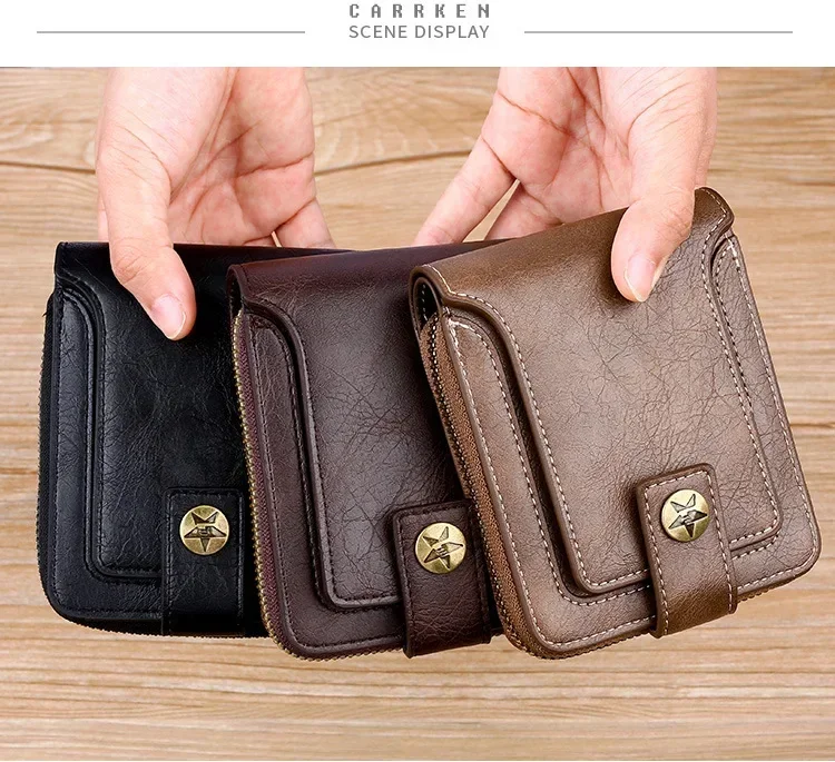 Vintage Popular Men's Short Wallets, Retro Trend, Horizontal Zipper Coin Purse, Multi-Functional Card Durable Convenient Wallets