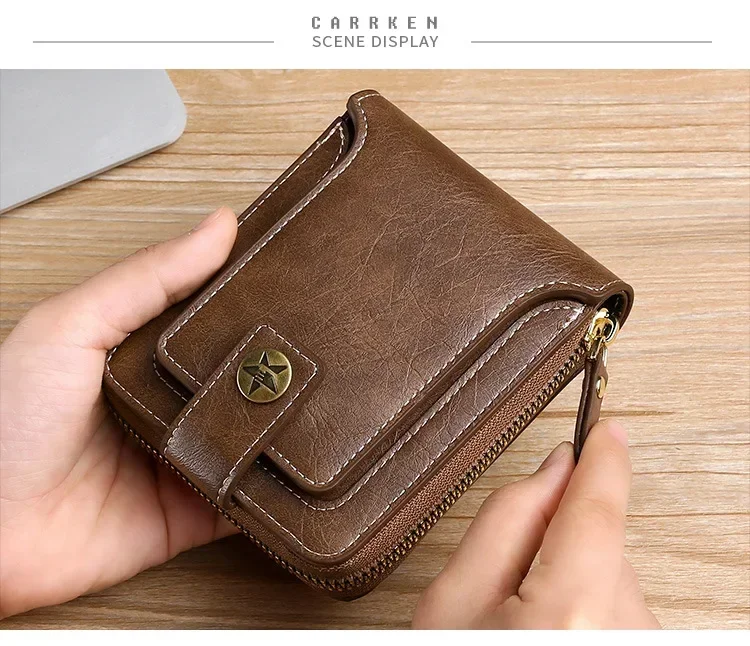 Vintage Popular Men's Short Wallets, Retro Trend, Horizontal Zipper Coin Purse, Multi-Functional Card Durable Convenient Wallets