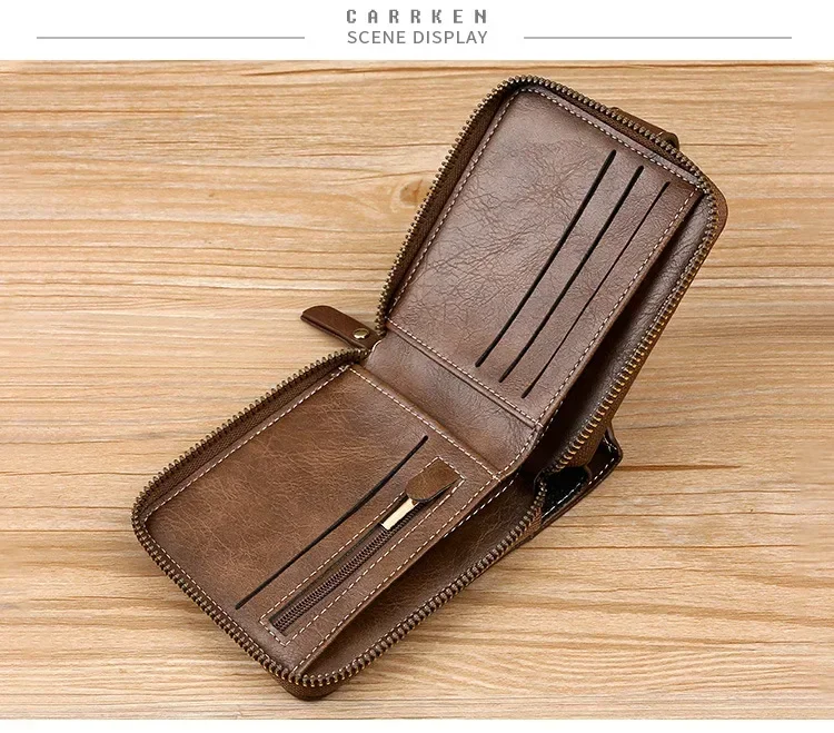 Vintage Popular Men's Short Wallets, Retro Trend, Horizontal Zipper Coin Purse, Multi-Functional Card Durable Convenient Wallets