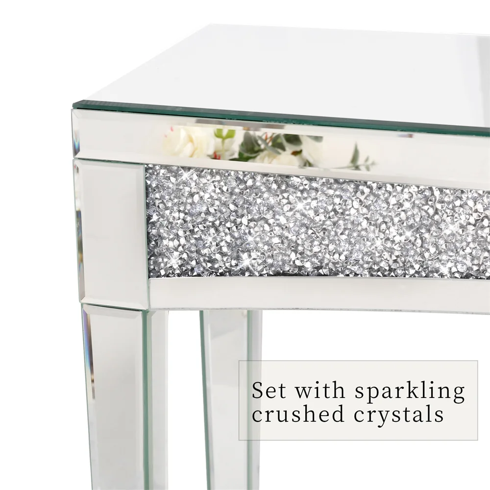 LUVODI 120cm Modern Crushed Diamond Mirrored Console Table, Silver Entryway Sofa Vanity Table for Foyer Entrance Office