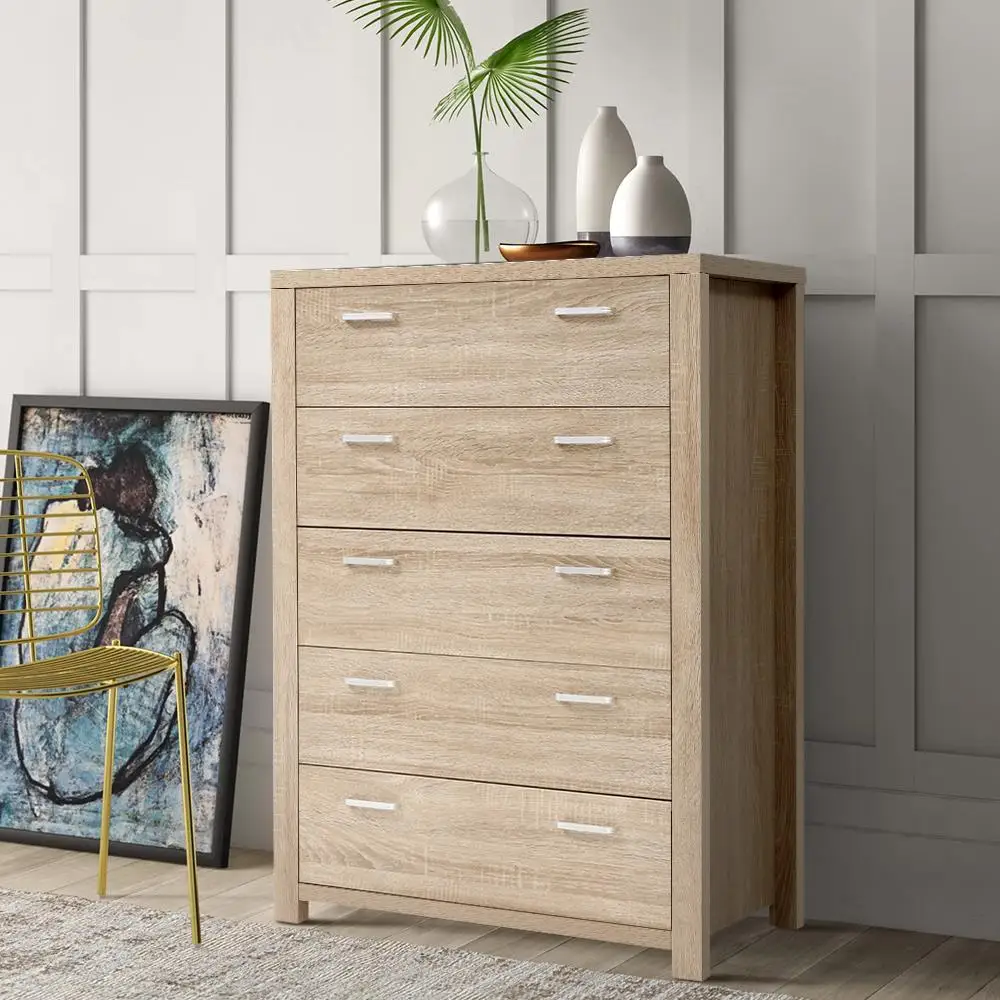 5 Drawer Pine Chest Storage Cabinet Tall Wooden Dresser Bedroom Organizer Modern Home Furniture