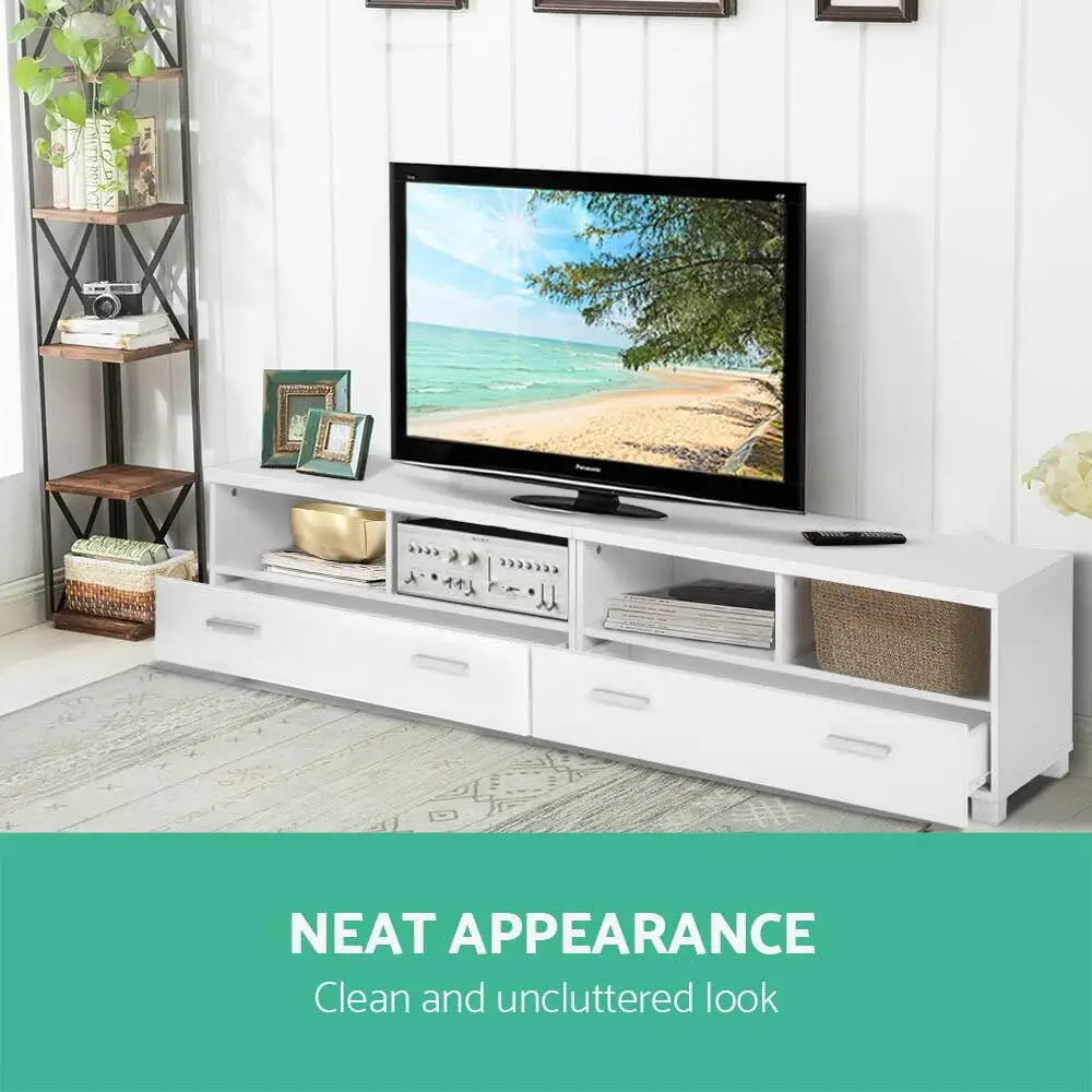 180cm White TV Cabinet Entertainment Unit Modern Storage Console for Living Room Media Stand Low Profile Wide TV Rack