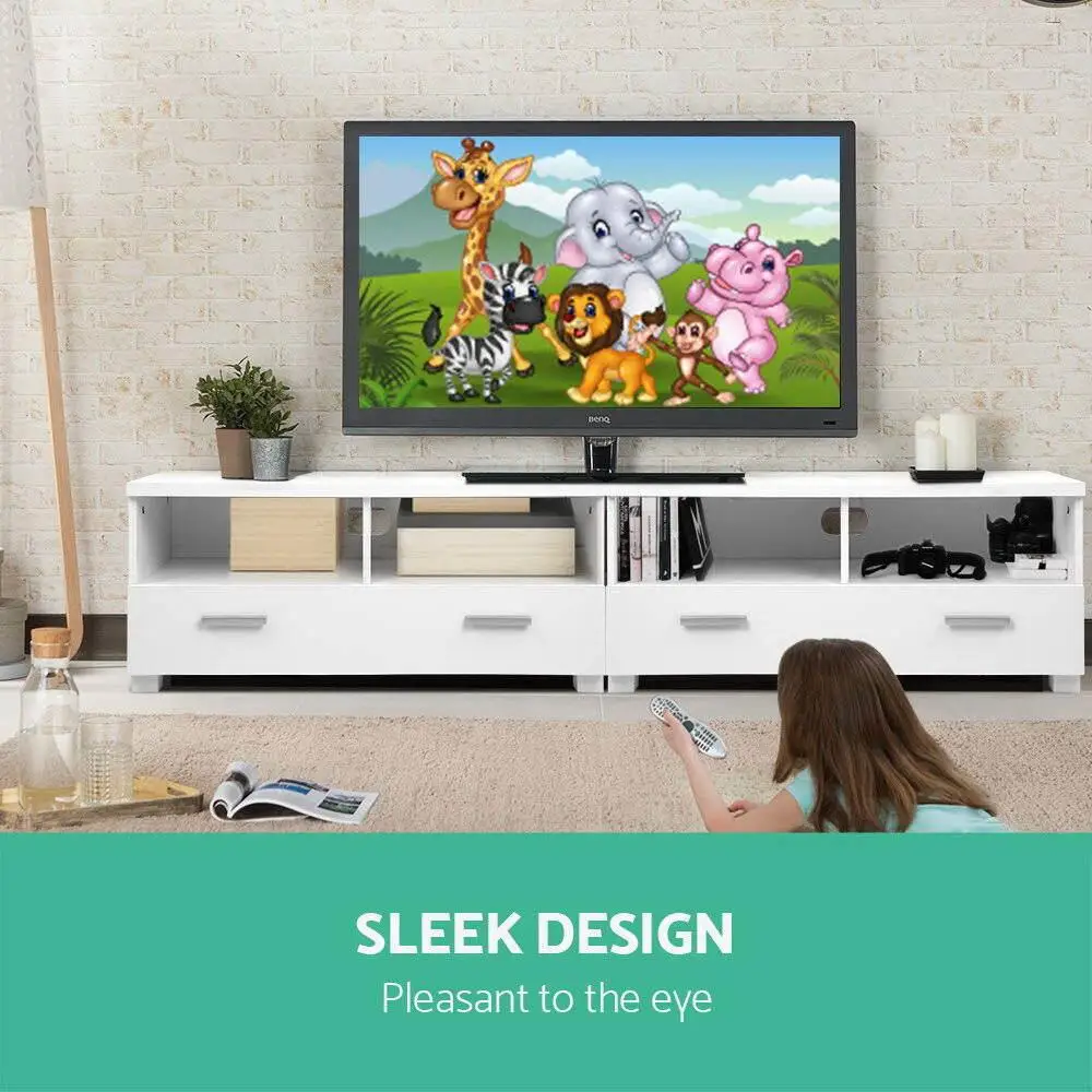180cm White TV Cabinet Entertainment Unit Modern Storage Console for Living Room Media Stand Low Profile Wide TV Rack