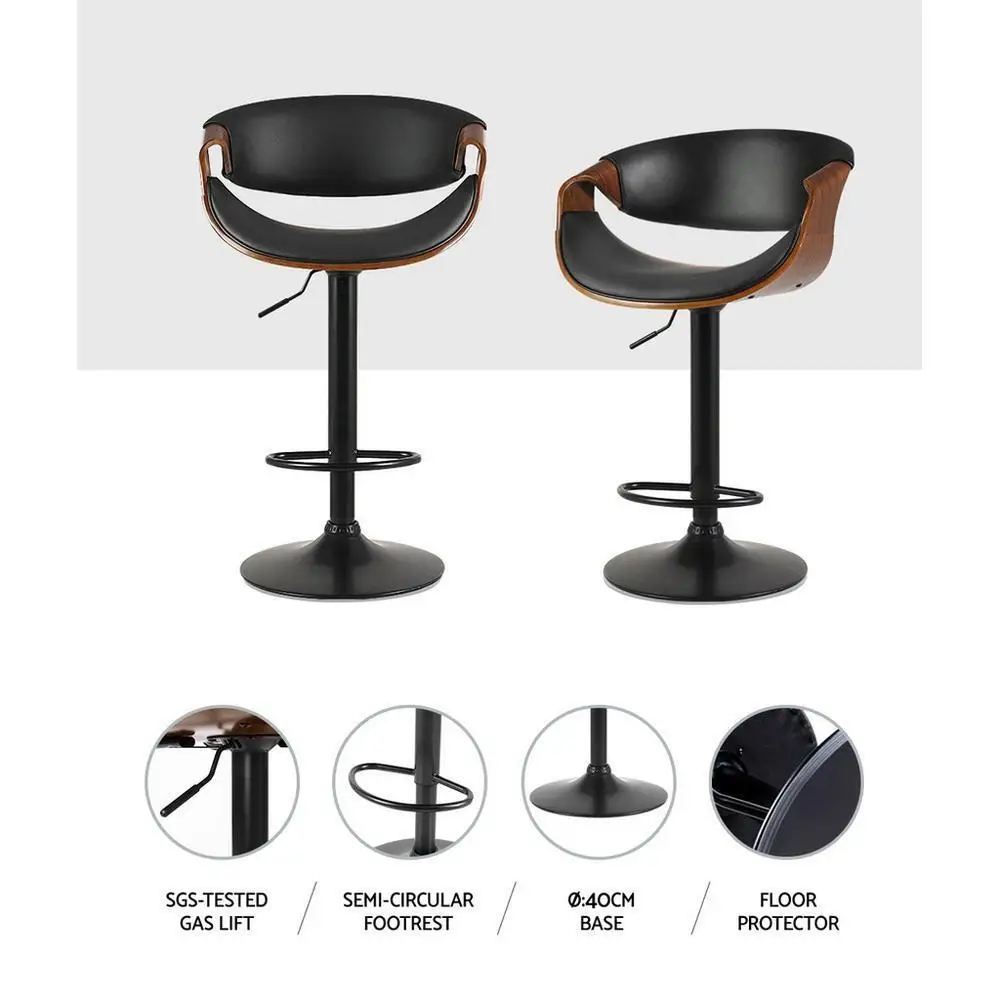 Leather Gas Lift Bar Stool with Armrests Adjustable Swivel Counter Chair Modern Dining Seating