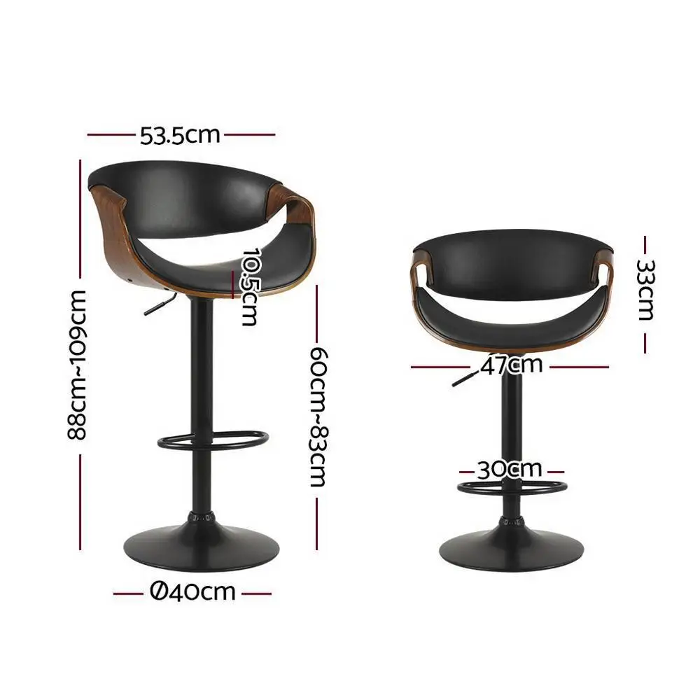 Leather Gas Lift Bar Stool with Armrests Adjustable Swivel Counter Chair Modern Dining Seating