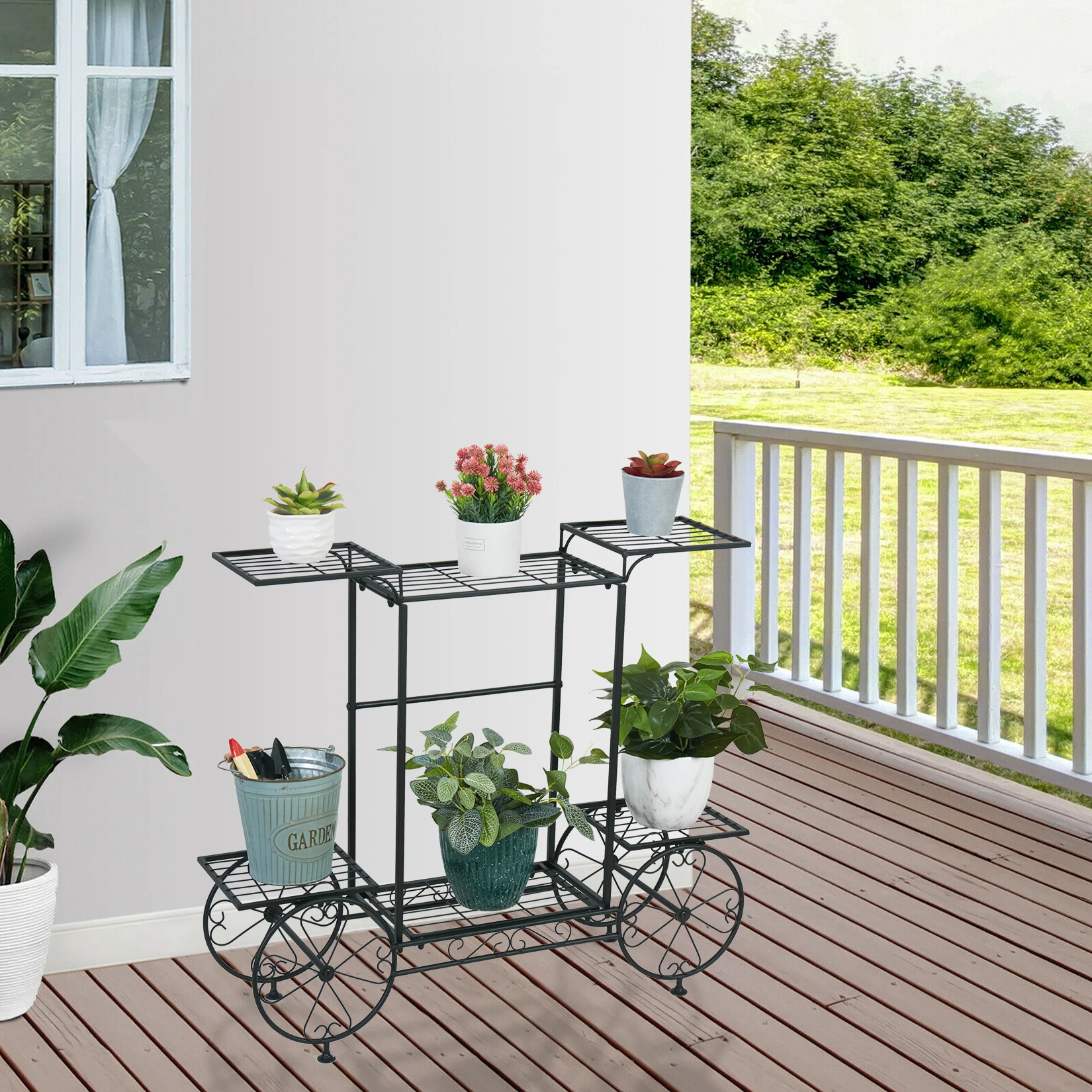 Garden Cart Stand Flower Pot Holder Display Rack Home Plant Stand - Multi-Functional Garden Storage Organizer