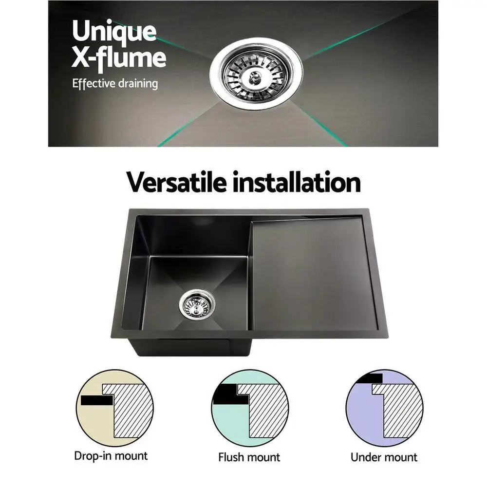 Kitchen Sink 75x45cm Stainless Steel Single Bowl Black Undermount Basin Modern Kitchen Wash Sink