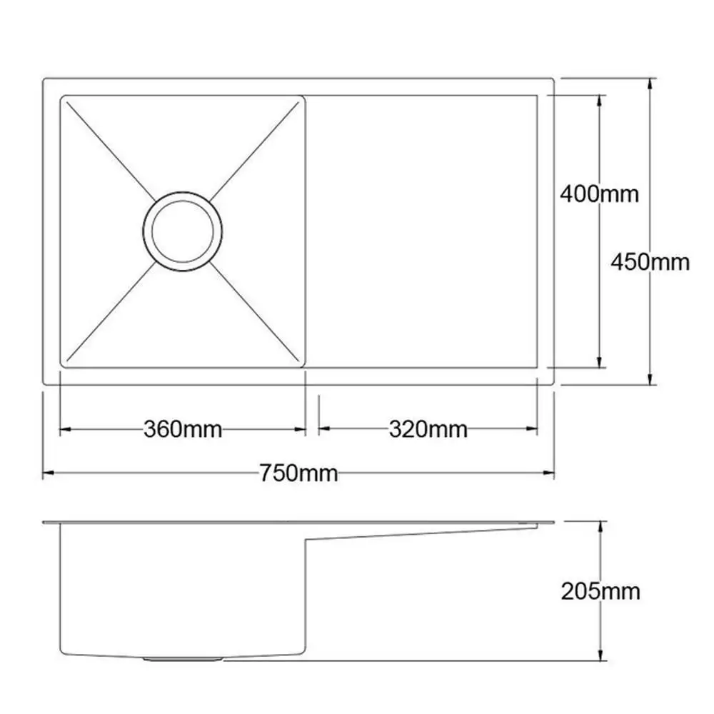 Kitchen Sink 75x45cm Stainless Steel Single Bowl Black Undermount Basin Modern Kitchen Wash Sink