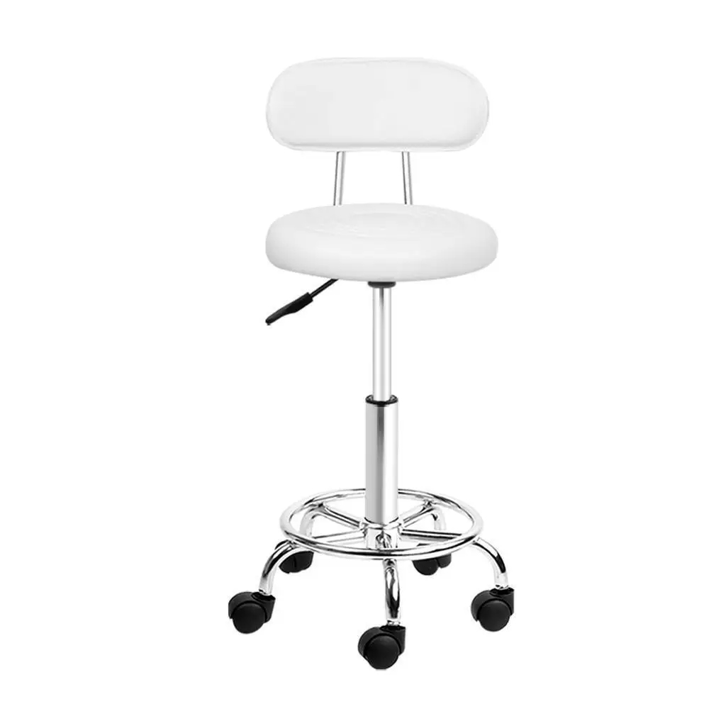 Adjustable White Salon Stool Swivel Chair with Backrest for Beauty Spa Workstation