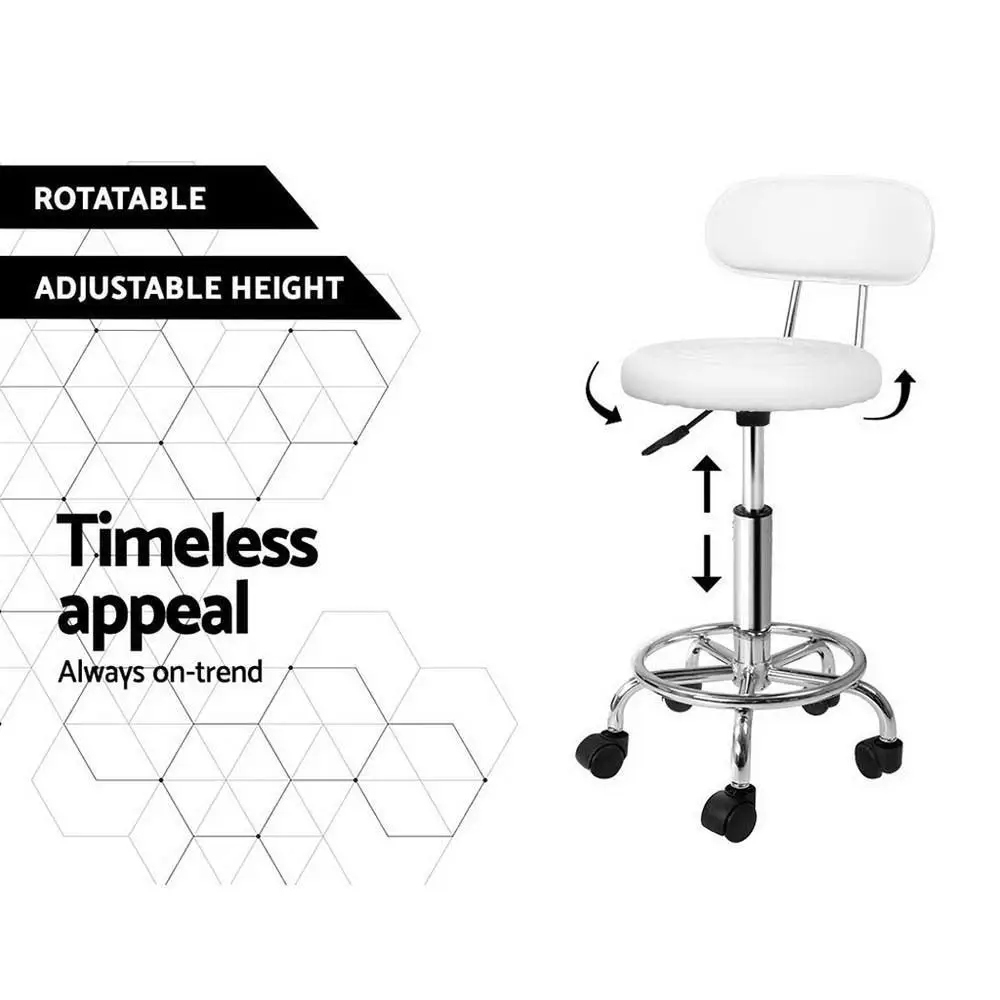 Adjustable White Salon Stool Swivel Chair with Backrest for Beauty Spa Workstation