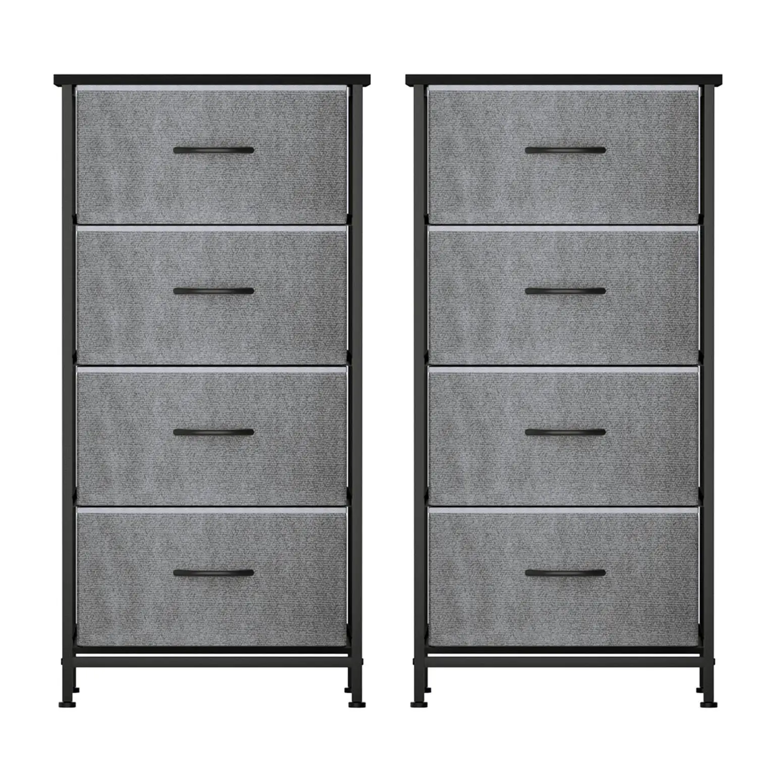 Set of 2 Grey Tallboy Storage Dressers with 4 Drawers Bedroom Chest Organizer