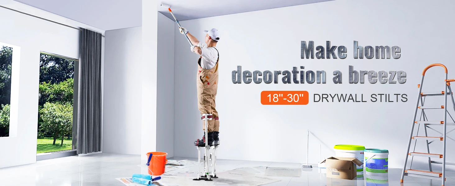 SucceBuy Drywall Stilts 18''/36''Adjustable Aluminum Tool Stilts, with Protective Knee Pads Non-Slip Work Stilts for Home