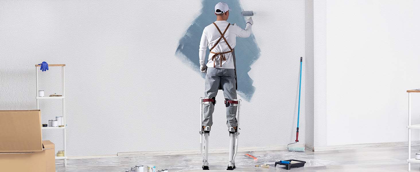 SucceBuy Drywall Stilts 18''/36''Adjustable Aluminum Tool Stilts, with Protective Knee Pads Non-Slip Work Stilts for Home