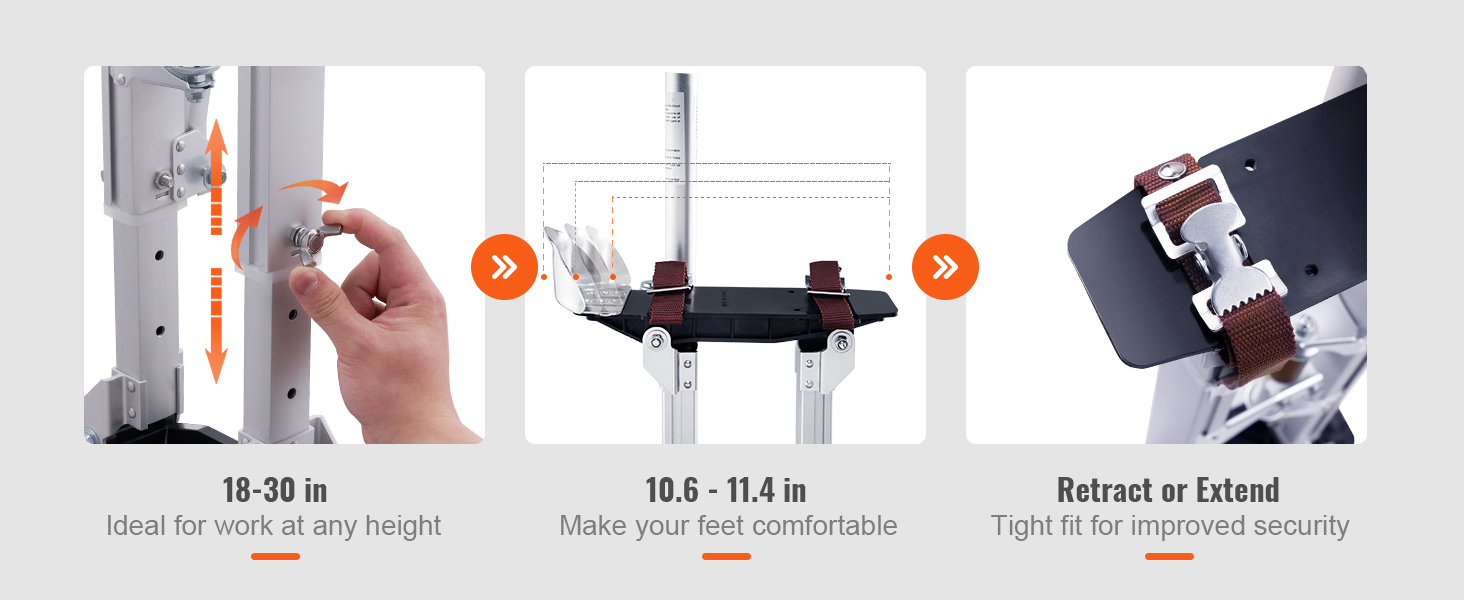 SucceBuy Drywall Stilts 18''/36''Adjustable Aluminum Tool Stilts, with Protective Knee Pads Non-Slip Work Stilts for Home