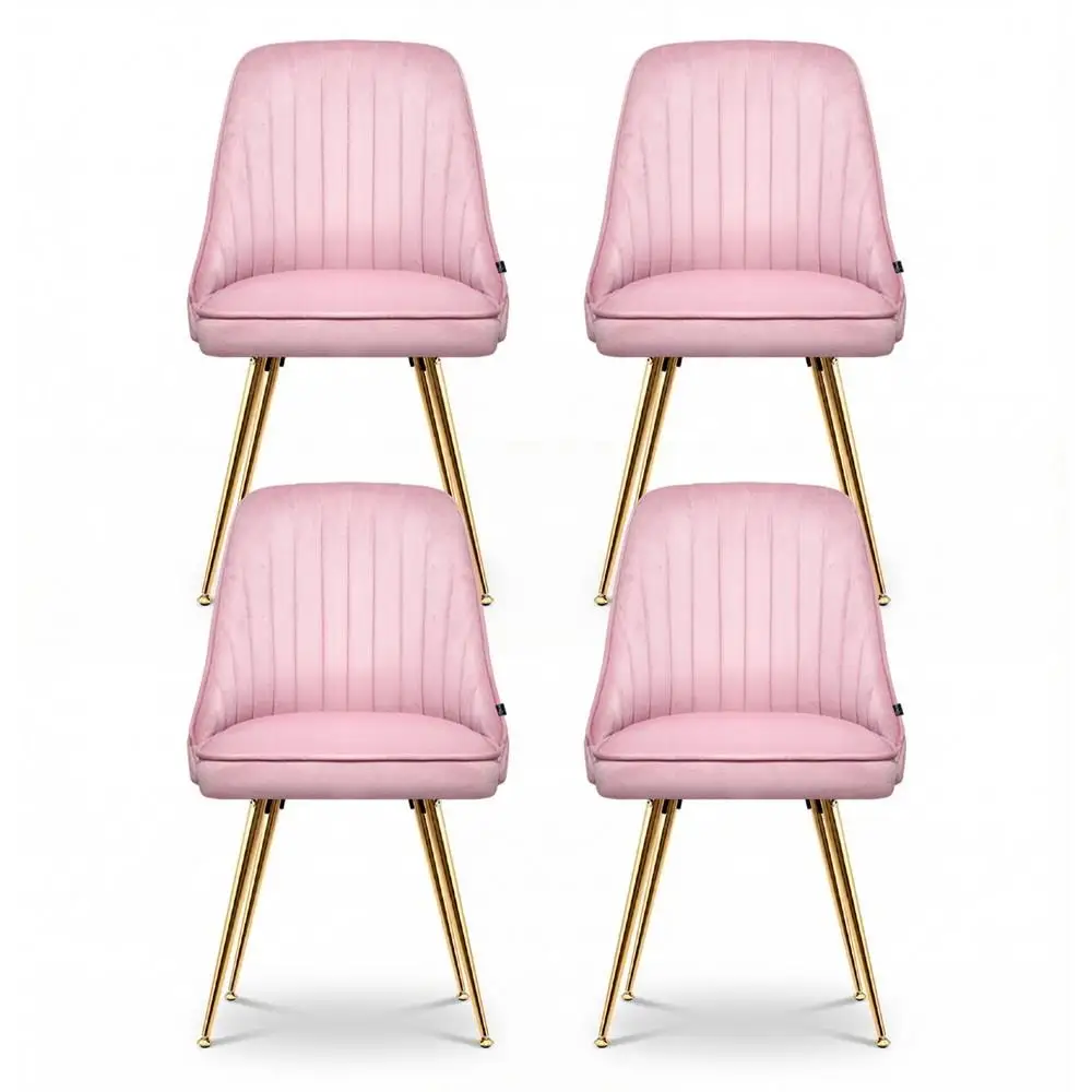 Pink Velvet Channel Tufted Dining Chair Set of 4 Modern Upholstered Accent Chairs for Dining Room and Kitchen