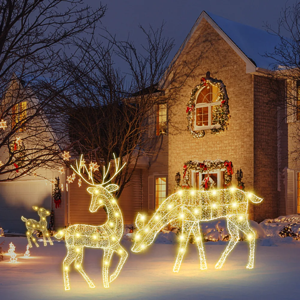 DIY Elk Silhouette Battery Powered Iron Art Elk Deer Statue Atmosphere Props Reindeer Yard Ornament Xmas Christmas Decorations