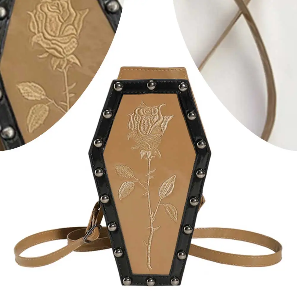 Women Coffin Satchel Purse Strap Adjustable Gothic Coin Purse PU Leather Spider Coffin Bag Y2K Cellphone Bag Halloween Candy Bag
