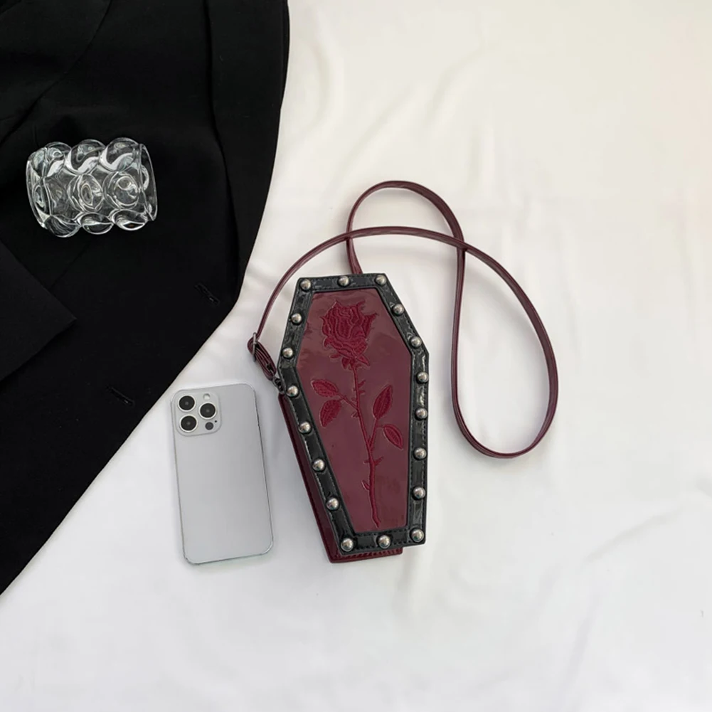 Women Coffin Satchel Purse Strap Adjustable Gothic Coin Purse PU Leather Spider Coffin Bag Y2K Cellphone Bag Halloween Candy Bag