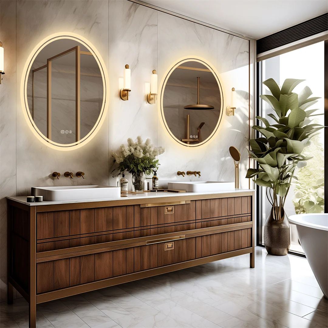 LUVODI Oval LED Bathroom Mirror 60x80cm/24x32in Backlit Vanity Mirror Dimmable 3 Color Anti-Fog Touch Control