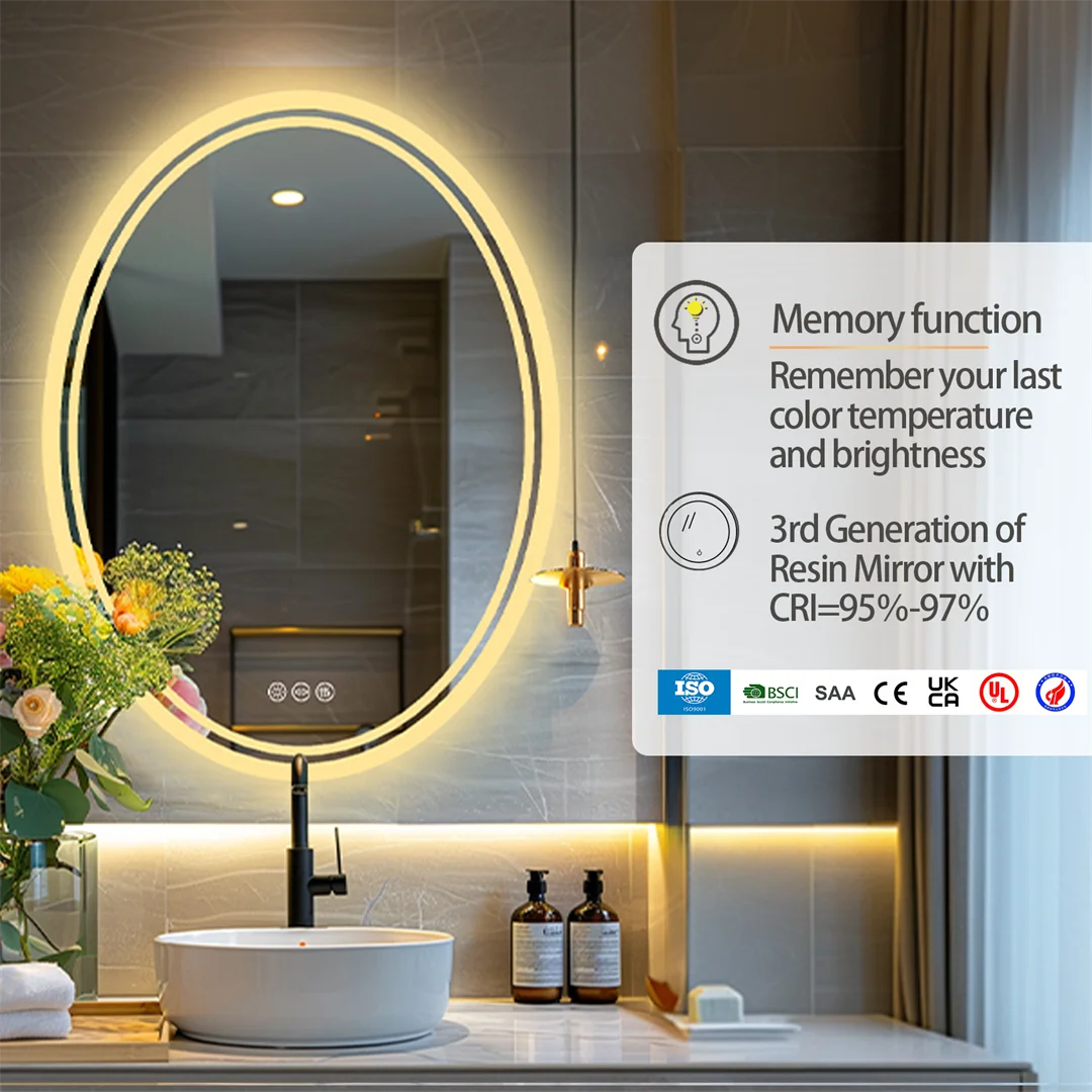 LUVODI Oval LED Bathroom Mirror 60x80cm/24x32in Backlit Vanity Mirror Dimmable 3 Color Anti-Fog Touch Control