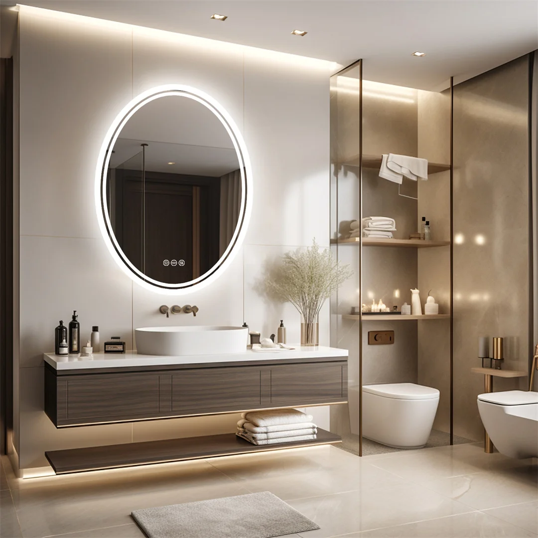LUVODI Oval LED Bathroom Mirror 60x80cm/24x32in Backlit Vanity Mirror Dimmable 3 Color Anti-Fog Touch Control