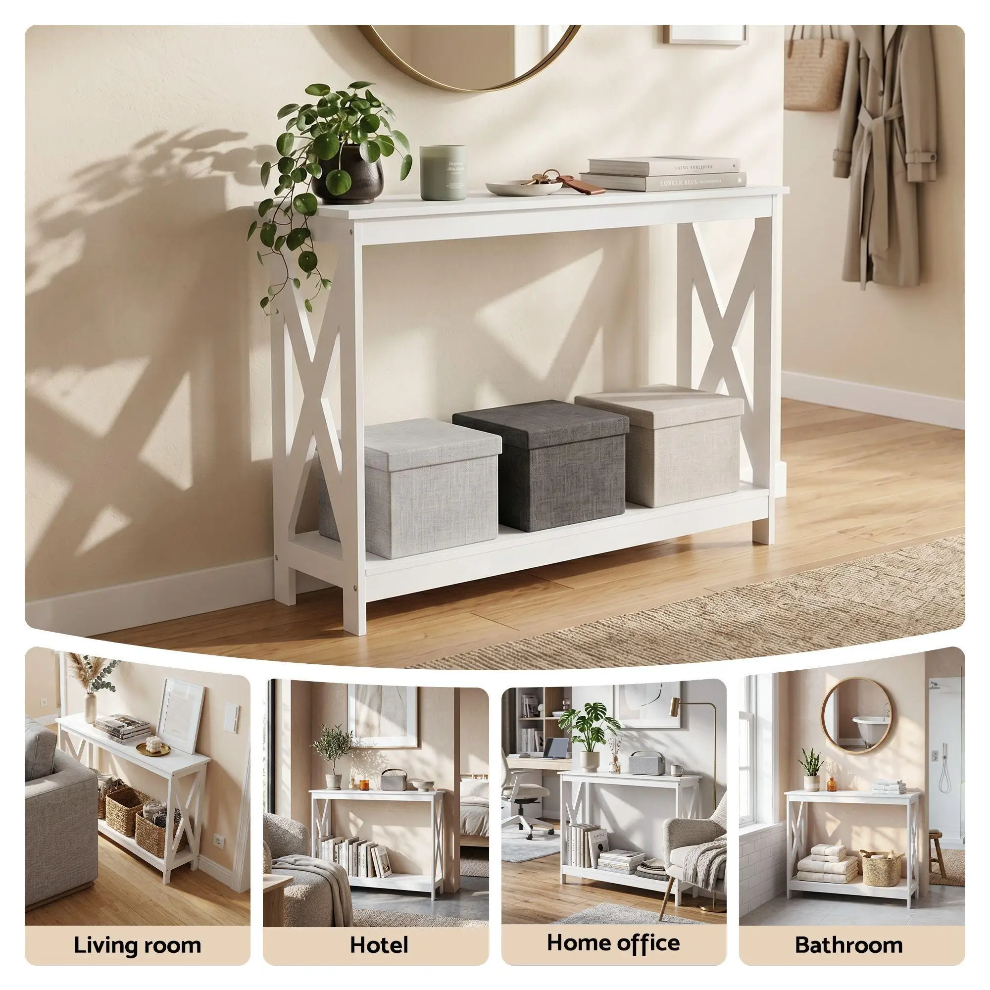 Modern White 2 Tier Narrow Console Table for Entryway Hallway Sofa Side Display 100CM