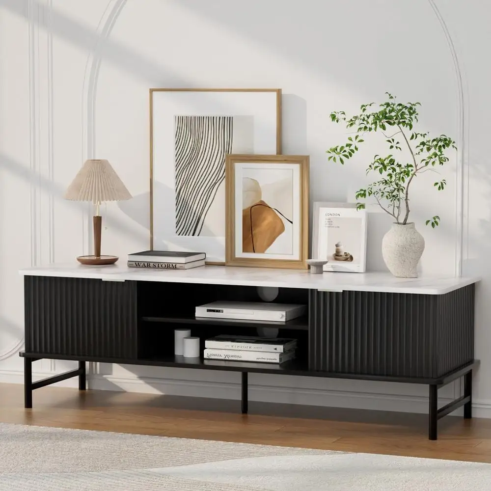 Modern 140CM TV Cabinet Entertainment Unit Storage Stand for Living Room Wooden Media Console with Shelves and Open Compartments