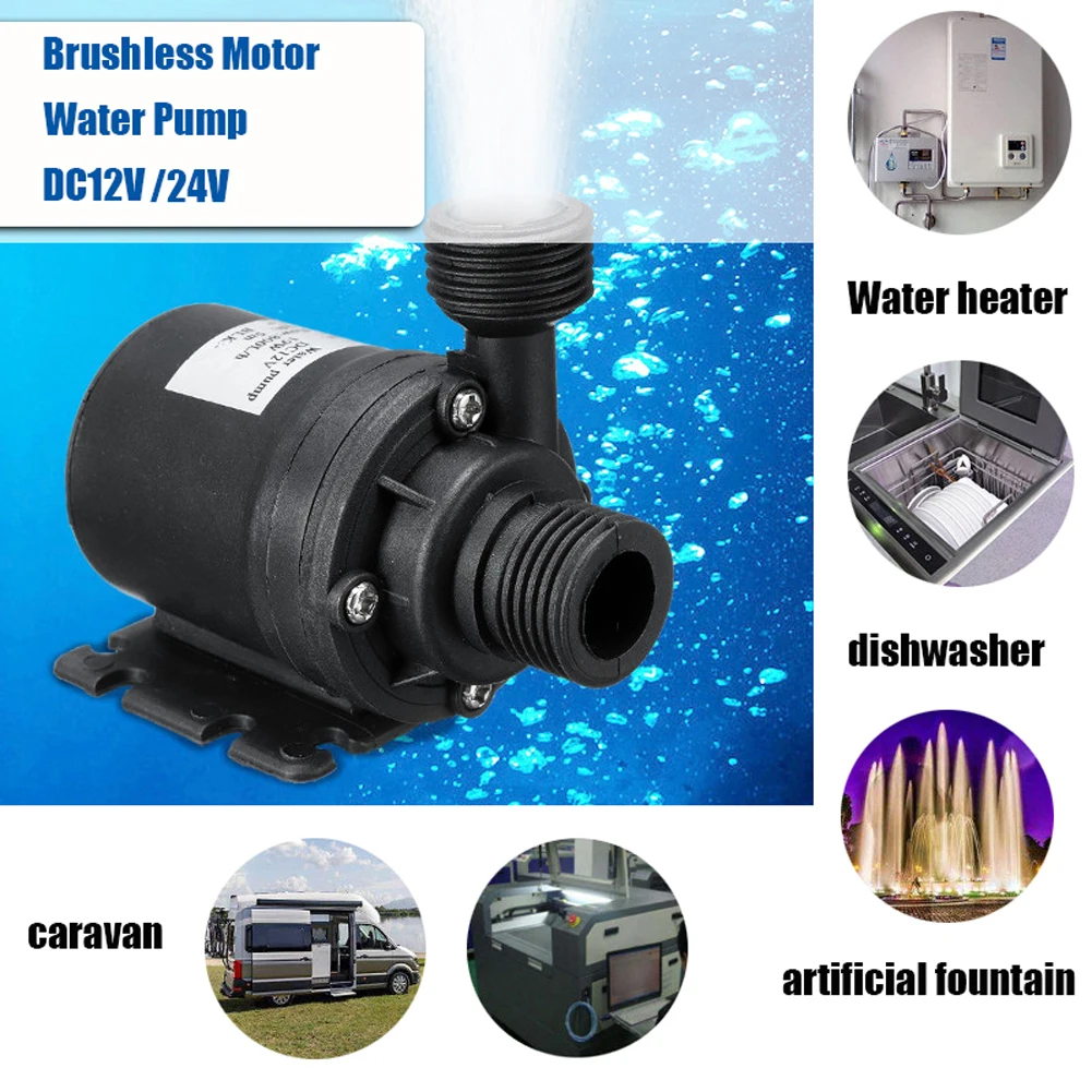 DC 12V/24V Submersible Water Pump Waterproof Water Immersion Pump 5.5 M Brushless Motor for Cooling System Fountains Heater