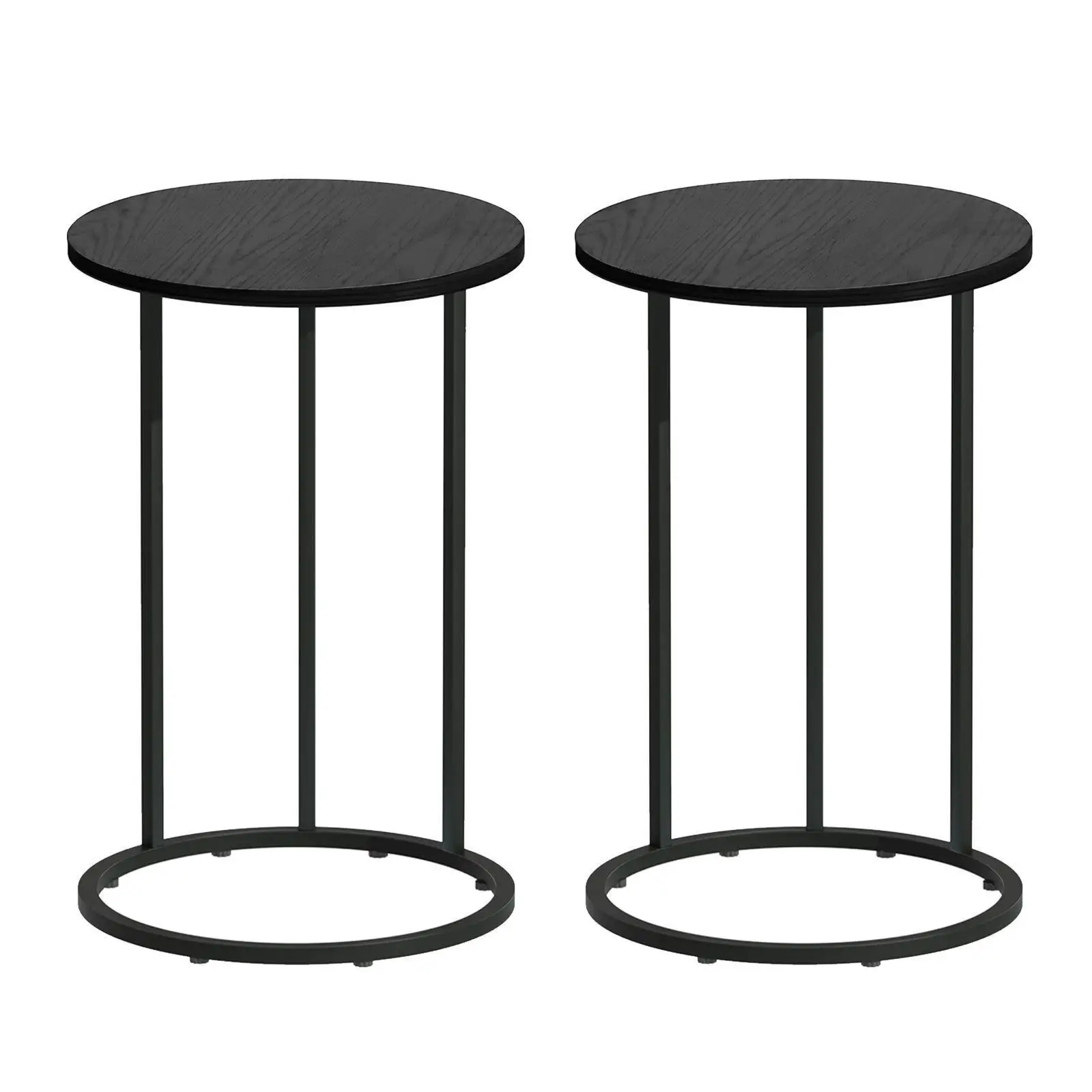 C Shaped End Table Set of 2 Round Black Coffee Side Tables for Living Room Bedroom Sofa Snack Laptop Use