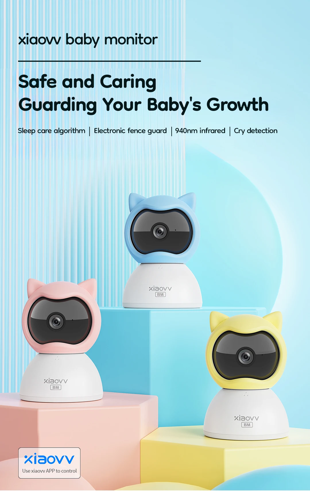 XIAOVV Baby Monitor 4MP WiFi indoor Cry detection Two-Way Audio Motion Detection Night Vision Baby Camera for Home Security Q2BM
