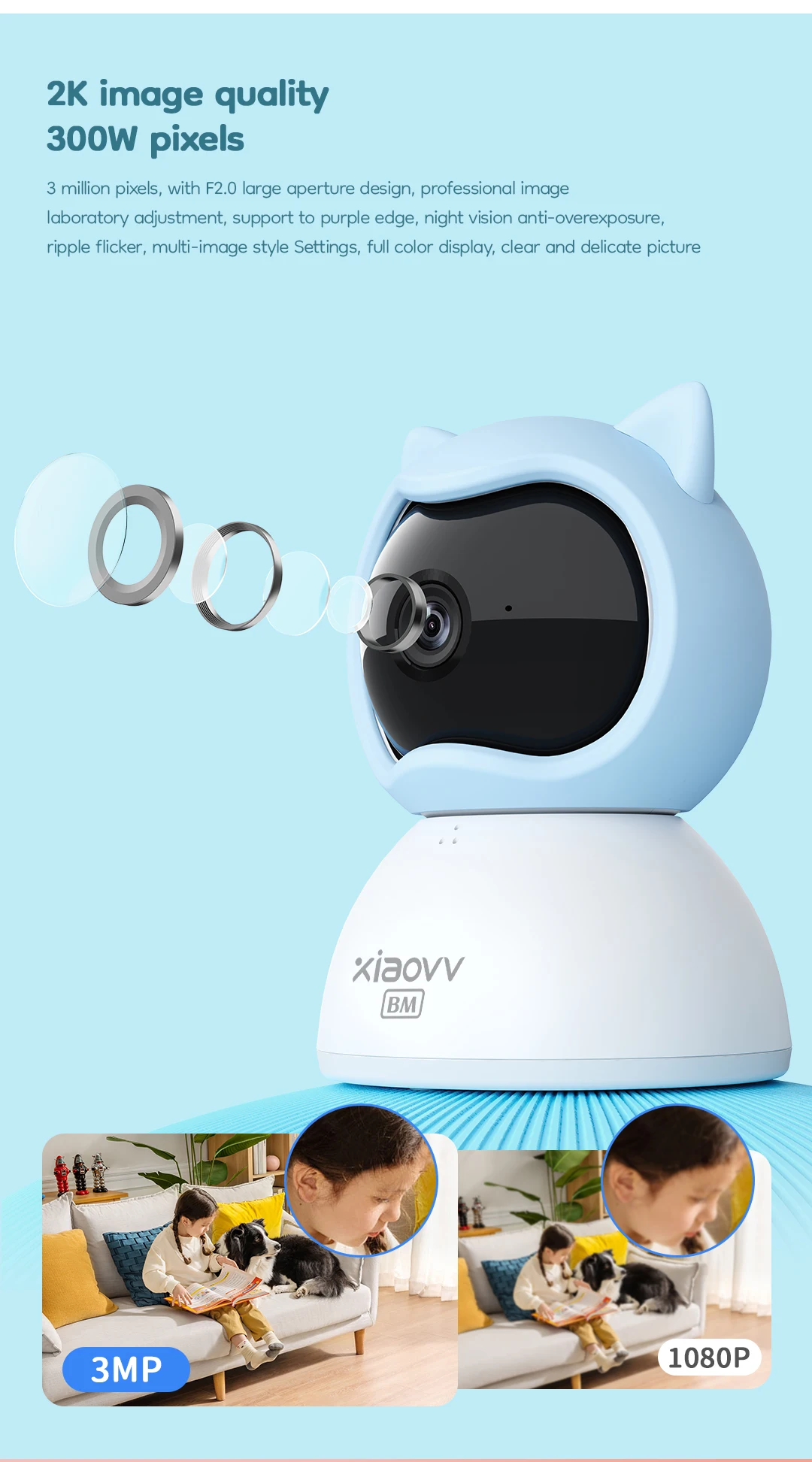 XIAOVV Baby Monitor 4MP WiFi indoor Cry detection Two-Way Audio Motion Detection Night Vision Baby Camera for Home Security Q2BM