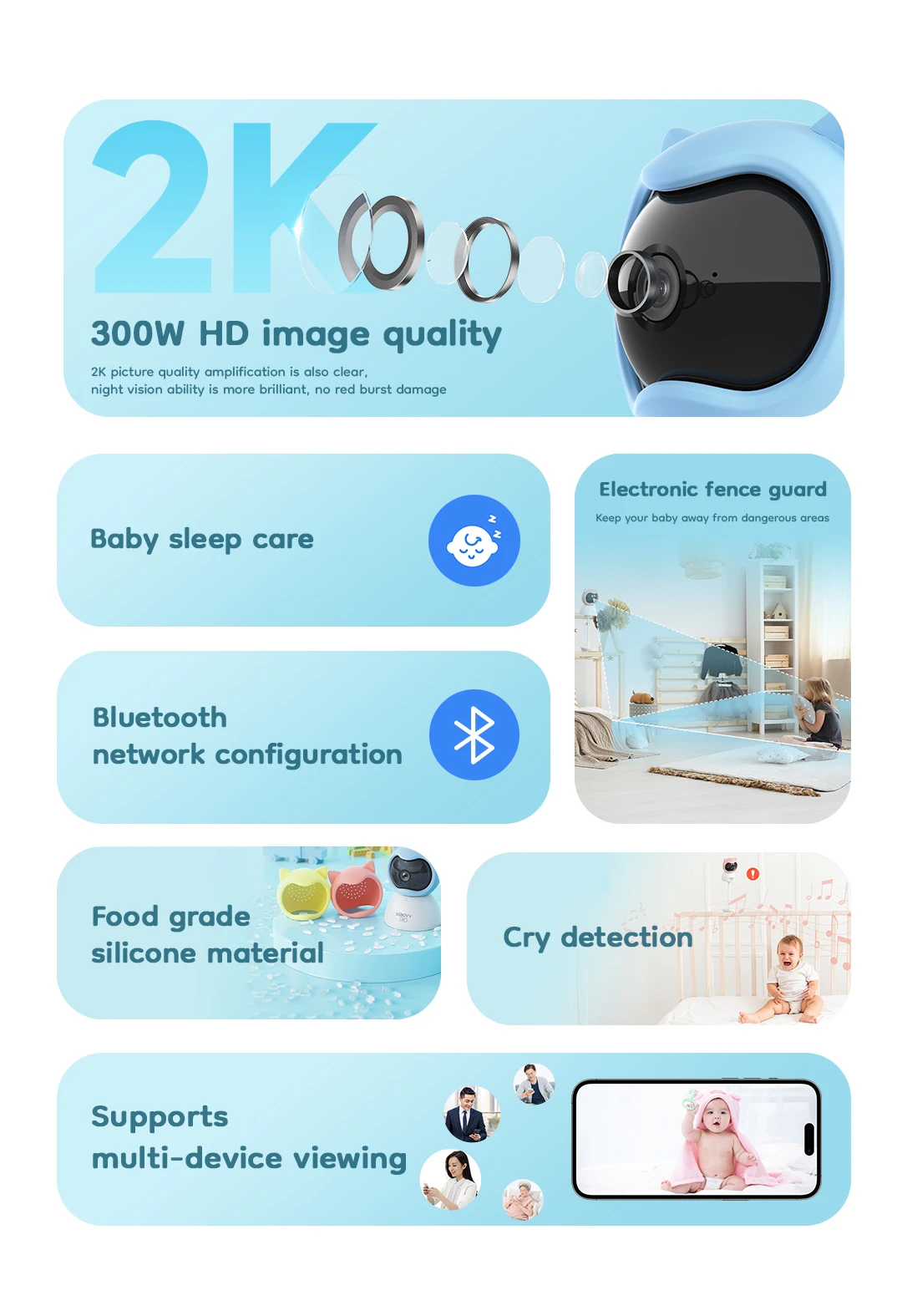 XIAOVV Baby Monitor 4MP WiFi indoor Cry detection Two-Way Audio Motion Detection Night Vision Baby Camera for Home Security Q2BM