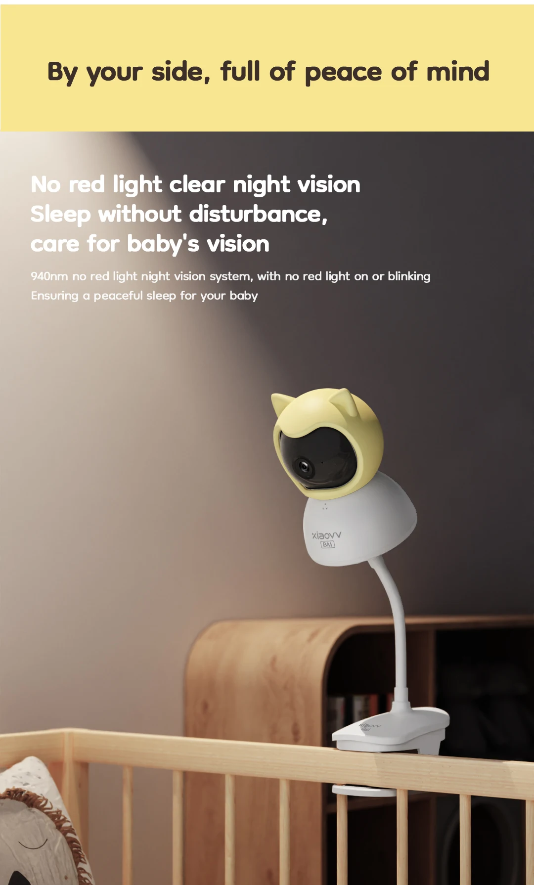 XIAOVV Baby Monitor 4MP WiFi indoor Cry detection Two-Way Audio Motion Detection Night Vision Baby Camera for Home Security Q2BM