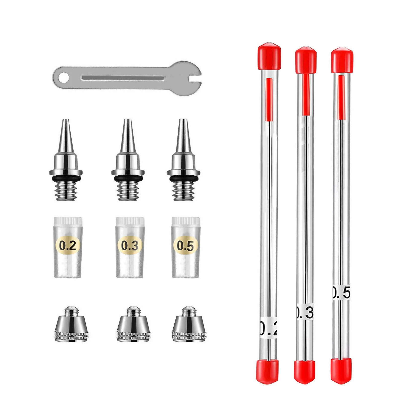 3Pcs 0.2mm 0.3mm 0.5mm Airbrush Nozzle Needle Repair Tool Kit For Multi Type Airbrushes Spray Gun Air Brush Accessories Replace