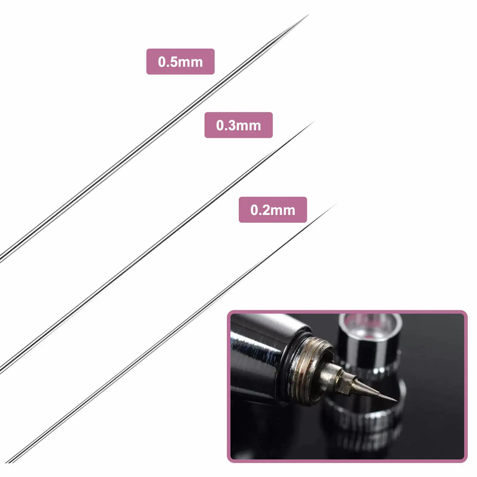 3Pcs 0.2mm 0.3mm 0.5mm Airbrush Nozzle Needle Repair Tool Kit For Multi Type Airbrushes Spray Gun Air Brush Accessories Replace
