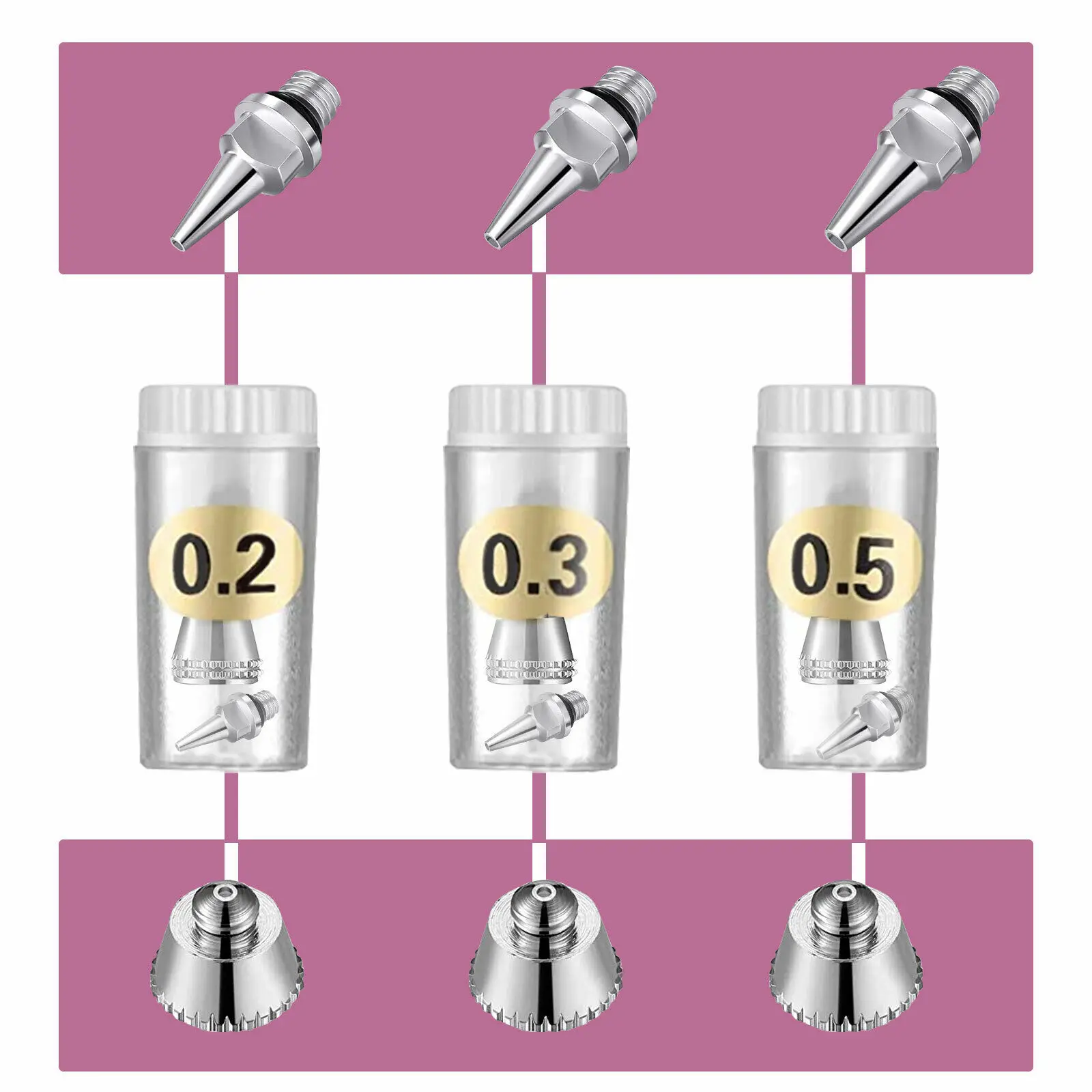 3Pcs 0.2mm 0.3mm 0.5mm Airbrush Nozzle Needle Repair Tool Kit For Multi Type Airbrushes Spray Gun Air Brush Accessories Replace