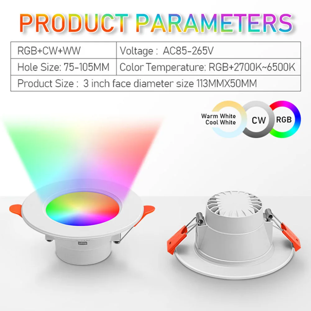 1-16PCS 10W Smart LED Downlight Bluetooth Ceiling Lamp RGB CCT Lamp APP Remote Control Color Changing light for Google Alexa Hom