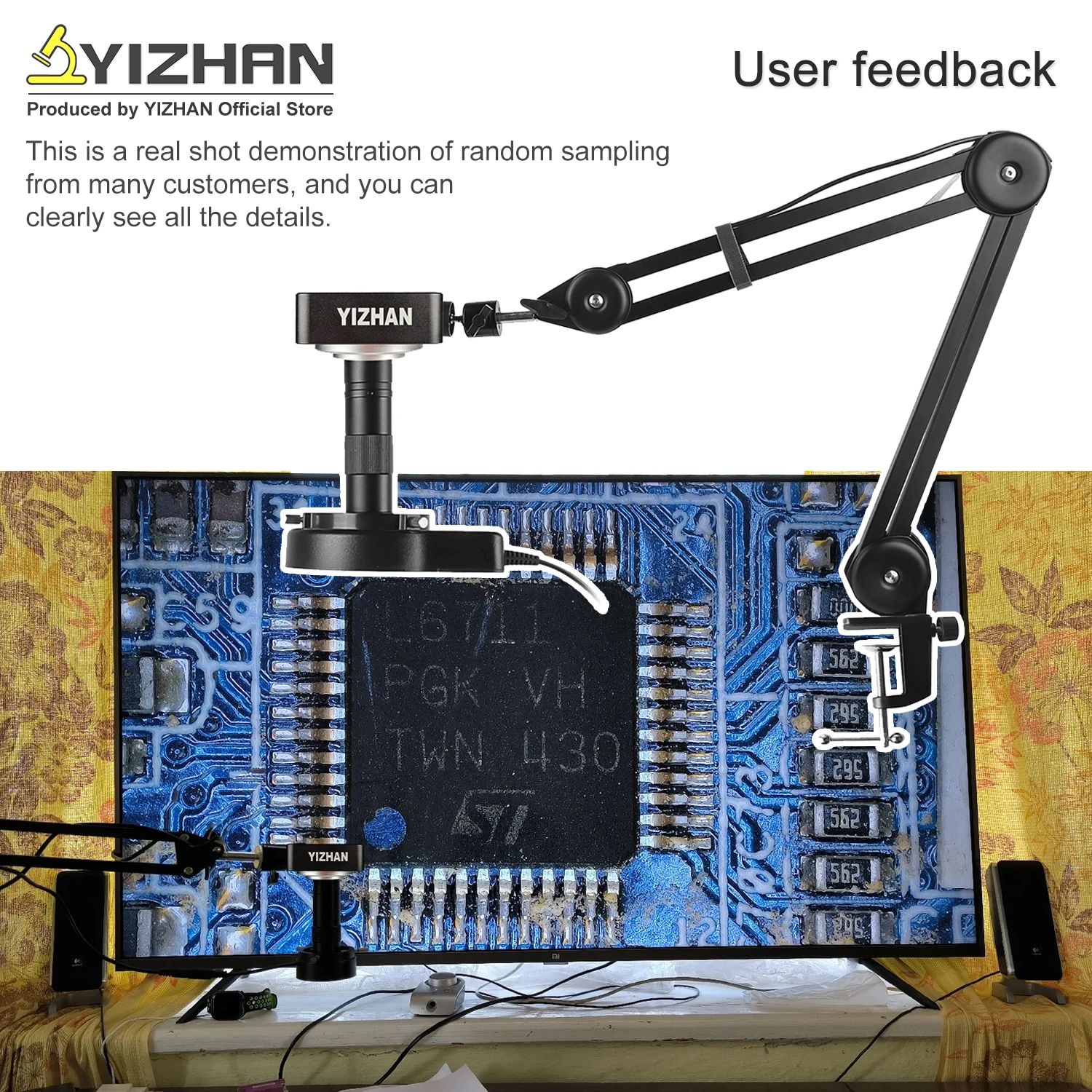 YIZHAN 4K Electronic Digital Microscope For Soldering IMX415 Sensor HDMI USB VGA Anti-vibration Mount With Software 150x Lens