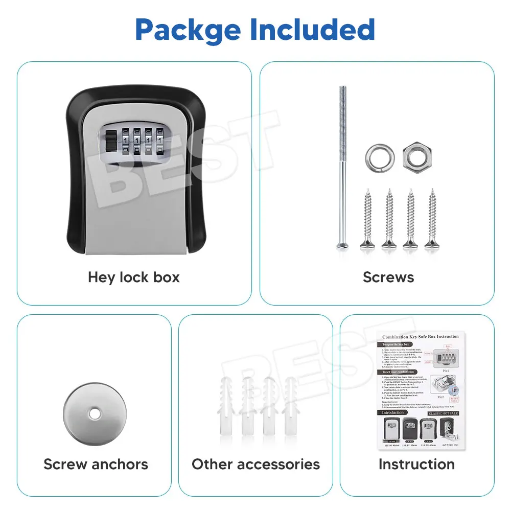 2x Wall Mounted Combination Lock Key Safe Storage Box Security Home Outdoor Grey