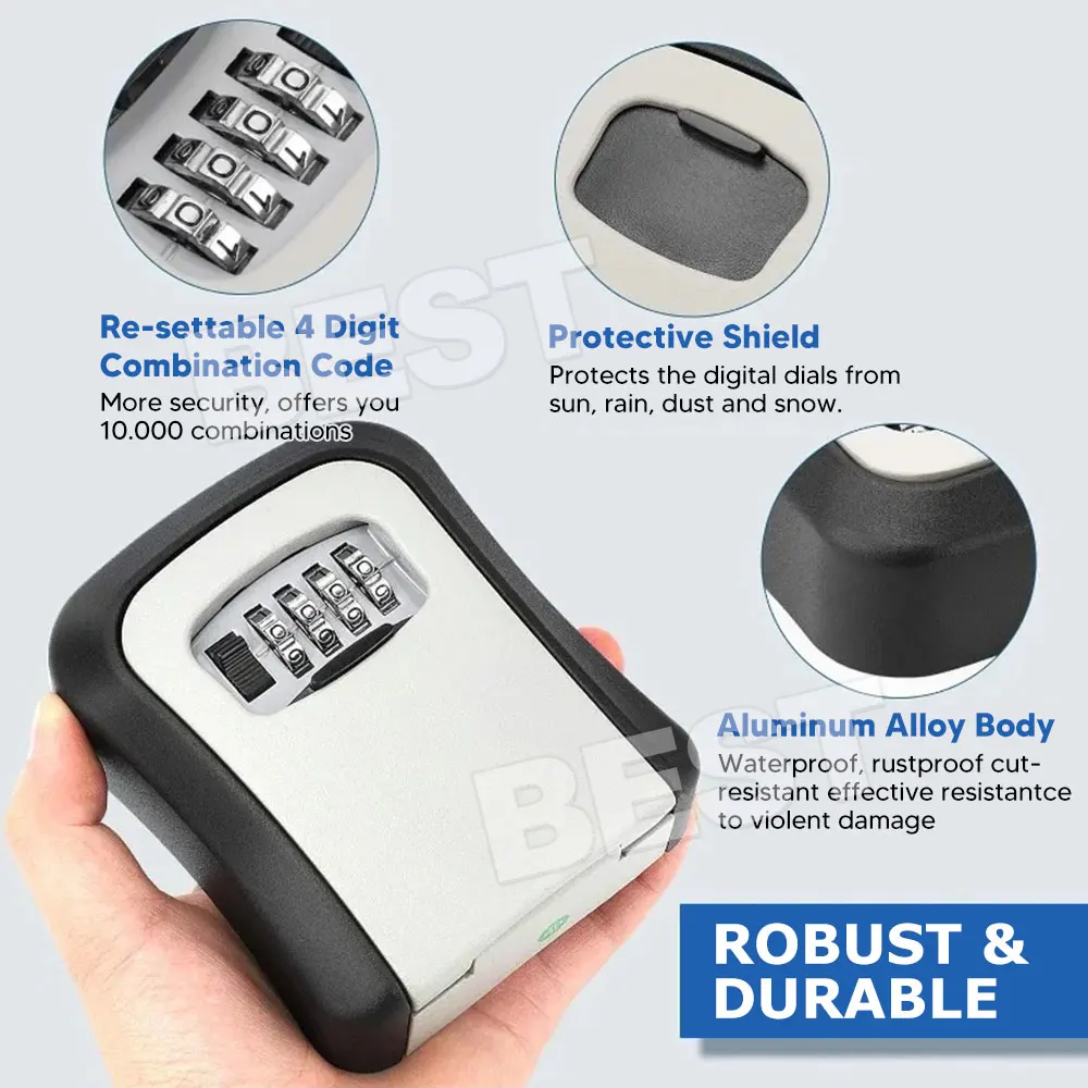 2x Wall Mounted Combination Lock Key Safe Storage Box Security Home Outdoor Grey
