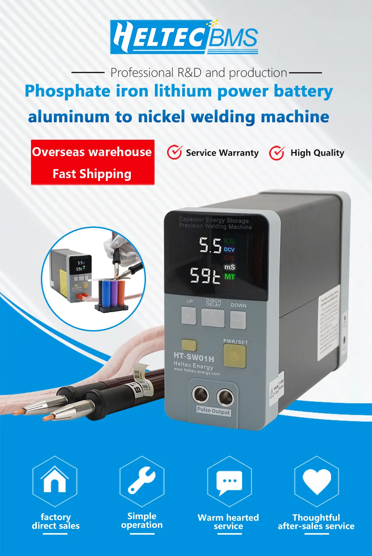 Professional 3500A Spot Welder 19.8KW HT-SW01H for 18650/LiFePO4 Battery AT/MT Mode 5-6V Adj Aluminum/Nickel/Steel DIY Kit